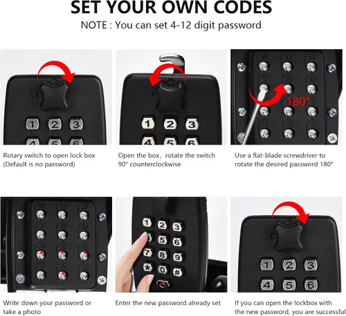 Vista 4 de Caja de bloqueo de llave para montaje en pared exterior, caja de seguridad impermeable con código digital para llaves de casa, almacenamiento seguro