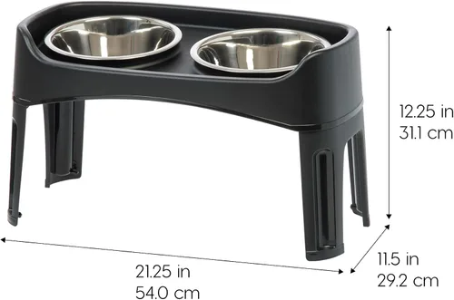 Vista 2 de IRIS USA Cuencos elevados para perros, soporte ajustable, estación de alimentación elevada con 2 cuencos de acero inoxidable de 64 onzas, protector