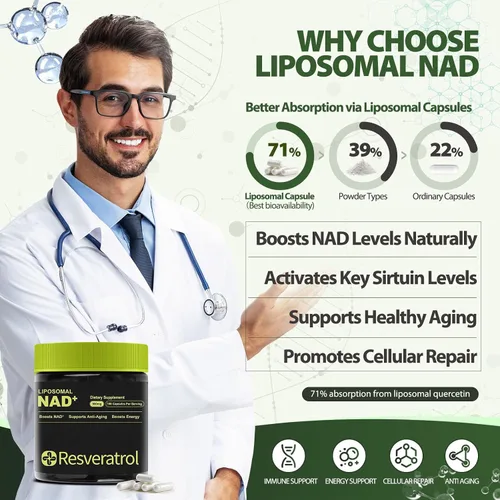 Vista 2 de Suplemento NAD+, resveratrol de ribósido de nicotinamida NAD, NAD liposomal, alternativa de suplemento NMNH para antienvejecimiento, claridad mental