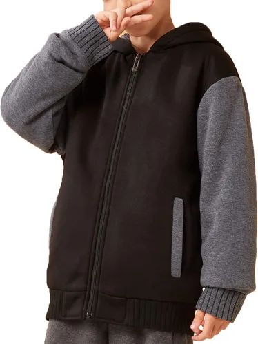 Vista 4 de Sudadera con capucha Swisswell, capucha con cierre completo para niños con forro de sherpa grueso