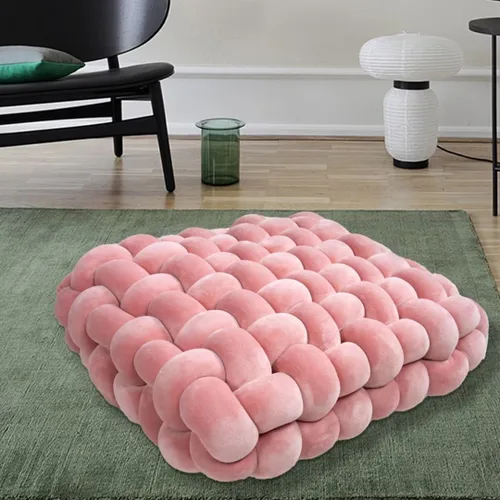 Vista 13 de Almohada decorativa cuadrada con nudo de 13 pulgadas, almohada anudada de terciopelo negro, almohada de piso de 8 bolas para sala de estar, ventana