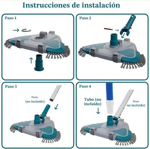 Vista 4 de Cabezal de Aspiradora Triangular con Peso Upgrade Pro Giratorio para Piscina con Cepillo y Mango EZ Clip - para Limpiar Superficie Seguro