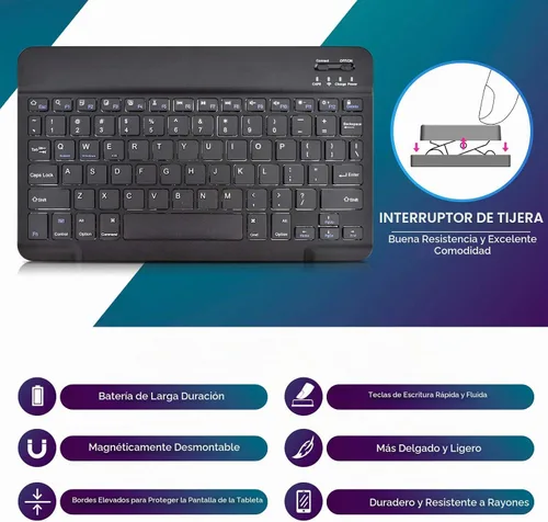 Vista 6 de DETUOSI Funda universal para tableta Android de 10.1 pulgadas con teclado, teclado Bluetooth inalámbrico extraíble + funda de cuero sintético +