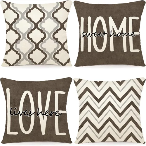 Vista 15 de YCOLL Juego de 4 fundas de almohada de estilo rústico 16x16 Fundas decorativas de almohada de lino para sofá, cama, dormitorio, decoración del hogar