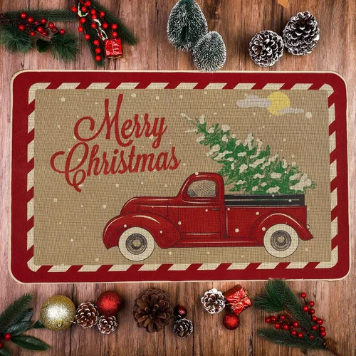 Vista 6 de Ruisita Felpudos de Navidad de 31.5 x 20 pulgadas, antideslizantes, tapete de Navidad para camión, feliz Navidad, bienvenida, felpudo delantero