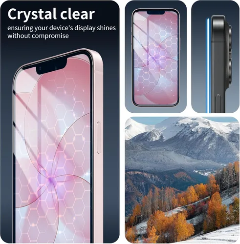 Vista 9 de Paquete de 2+2 protectores de pantalla de vidrio templado antiluz azul y protector de lente de cámara para iPhone 17e/16e, protección ocular