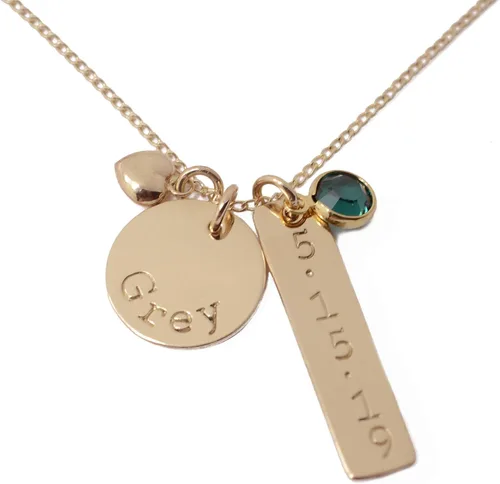 Vista 5 de Collar de piedra natal con nombre personalizado relleno de oro de 14 quilates, joyería de piedra natal del día de la madre, colgante de mamá