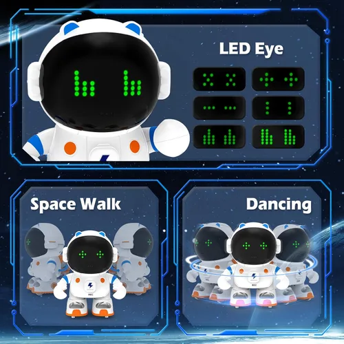 Vista 2 de KaeKid Robots astronautas para niños, robótico parlante inteligente con sensor táctil, control de voz, reconocimiento de voz, cantar, bailar