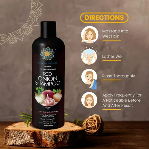 Vista 9 de AYURVEDASHREE Champú de cebolla roja para el crecimiento del cabello y control de caídas del cabello, con hoja de curry, hibisco, alanket indio