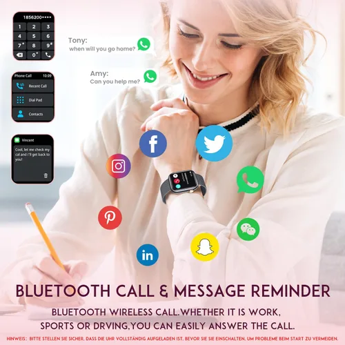 Vista 2 de Smartwatch - Reloj inteligente para mujer, reloj inteligente negro para mujer, responder llamadas Bluetooth, teléfonos Android, compatible