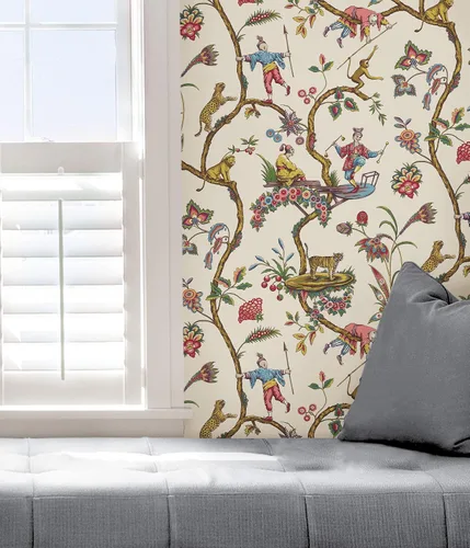 Vista 5 de Papel pintado autoadhesivo Scalamandre x Scalamandre multicolor blanco Chinoise Exotique, SCS3843, de NuWallpaper