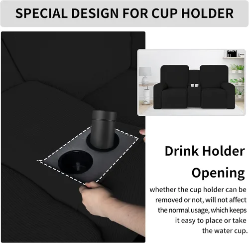 Vista 6 de Easy-Going Sofá reclinable elástico de 1 pieza con funda de consola central, funda reclinable de 2 plazas con soporte y almacenamiento, funda