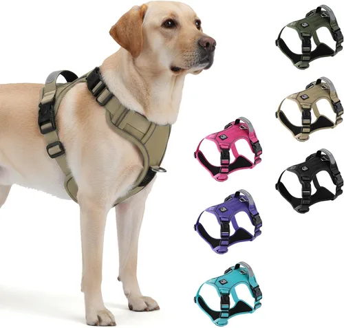 Vista 8 de Arnés táctico resistente para perros pequeños, arnés para perro sin tirones con asa y clip frontal, acolchado suave reflectante, panel de , chaleco