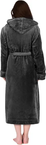 Vista 2 de NY Threads - Bata de baño de vellón con capucha para mujer, larga y afelpada