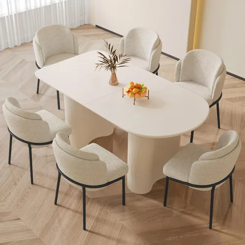 Vista 12 de Mesa de comedor negra de 55 pulgadas, una mesa rectangular de extremo redondeado con patas de diseño ondulado para cocina, comedor, oficina en casa