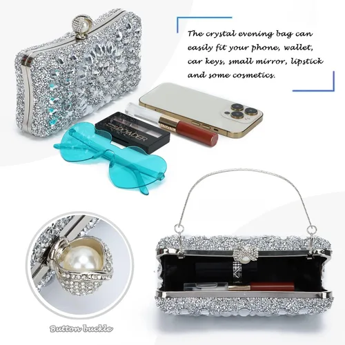 Vista 4 de Lanpet Bolso de noche con diamantes de imitación de cristal multicolor para mujer, bolso de hombro con correa de cadena