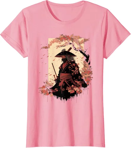 Vista 10 de Camiseta estética vintage samurái de arte japonés samurái retro cereza, Negro