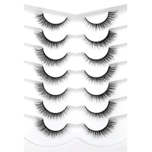 Vista 64 de Pooplunch - Pestañas postizas estilo ojo de gato, extensión de volumen 8D natural, finas, cortas, de visón sintético, tiras de pestañas postizas