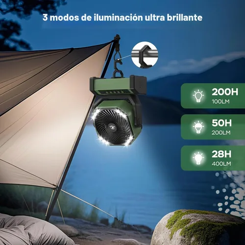 Vista 4 de KITWLEMEN - Ventilador de camping con luz - Ventilador recargable de 20,000 mAh con batería, tiempo máximo de funcionamiento de 60 horas, 4