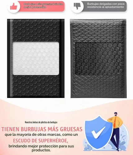 Vista 7 de GSSUSA Paquete de 100 sobres de burbujas negras de 4 x 8 y 6 x 10 pulgadas Negro