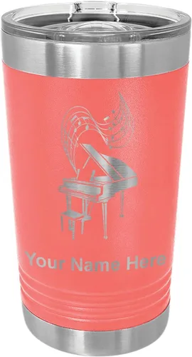 Vista 15 de LaserGram Vaso de pinta aislado al vacío de 16 onzas, piano de cola, grabado personalizado incluido (negro) Engraved Gift for Pianists, Vacuum