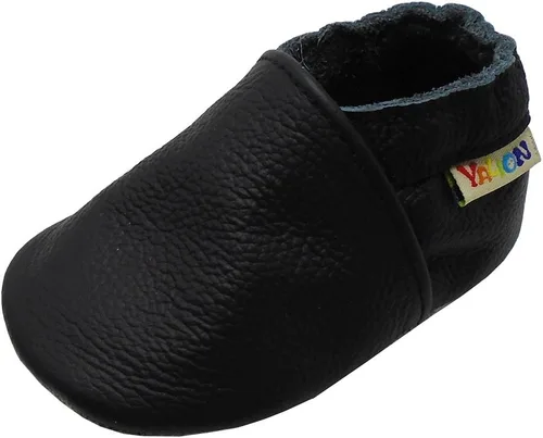 Vista 13 de YALION - Mocasines de cuero suave para bebés, niños y niñas, para gatear y dar sus primeros pasos