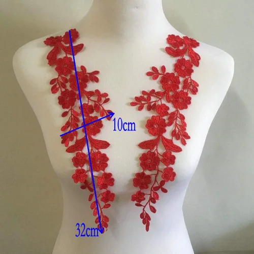 Vista 2 de 2 pares de apliques de bordado para boda, encaje floral, adornos para decoración (rojo E)