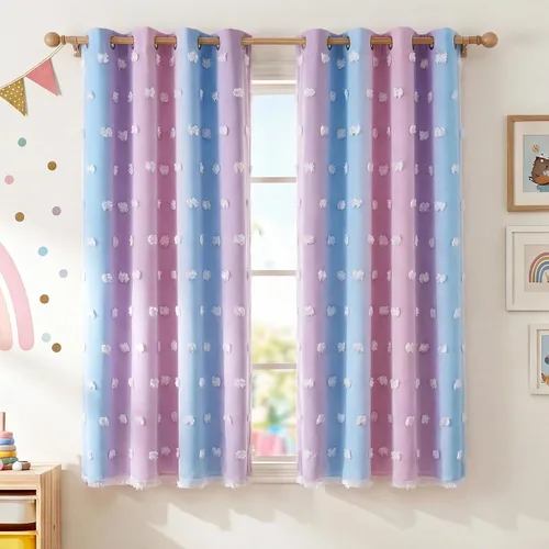 Vista 17 de RYB HOME Cortinas rosas con bonito pompón transparente superposición de 96