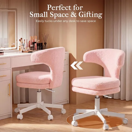 Vista 6 de GTPLAYER Swivel Office Desk Chair with Wheels, Adjustable Height Vanity Chair with Back Support, Comfy Rolling Stool for Home Office, Bedroom &