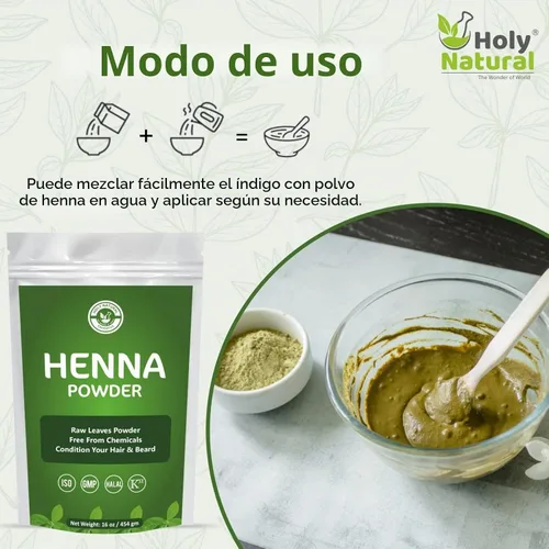 Vista 3 de Polvo de henna para tinte para cabello y barba - Certificado USDA y 100% natural, sin químicos, sin OMG