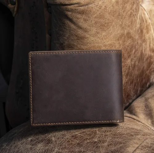 Vista 4 de Polare - Cartera plegable de piel de vaca con bloqueo RFID para hombres con 2 ventanas de identificación