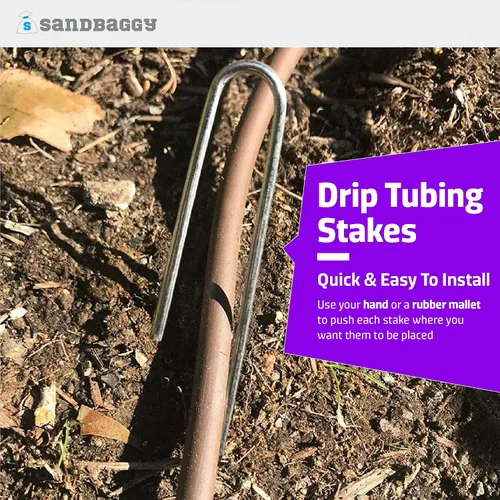 Vista 5 de Sandbaggy Paquete de 100 estacas de tubo de goteo para paisaje, 5 pulgadas de longitud, calibre 11, resistentes, anclajes de goteo, pasadores