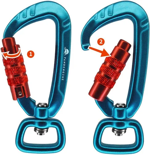 Vista 2 de Mosquetón con bloqueo automático de 2.5 pulgadas, 4.5KN 1011 libras con cierre giratorio para correa de perro, llavero, mochila