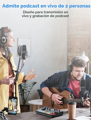 Vista 2 de SINWE Paquete de equipos de podcast para 2, mezclador de audio todo en uno