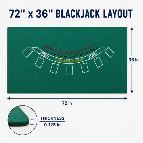 Vista 3 de CHH 72 x 36 pulgadas Reversible Craps and Blackjack Mesa Layout, 2-en-1 Casino Game Layout con Blackjack en un lado y Craps en el otro