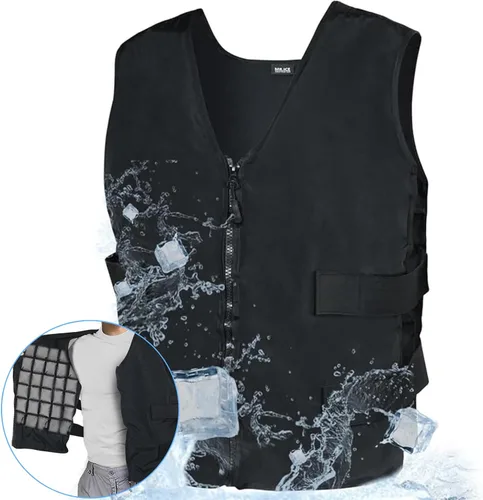 Vista 3 de MR.ICE Chaleco de enfriamiento para hombres y mujeres, chaleco de hielo ajustable para motocicleta, trabajadores, deportes, al aire libre, alivio