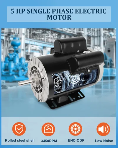 Vista 3 de Motor eléctrico de 5HP 3450 RPM, compresor de aire monofásico,5/8 "Diámetro del eje laminado de acero Shell 60 HZ,208V-230V
