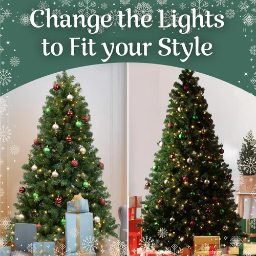 Vista 5 de Elf Stor - Árbol de Navidad artificial preiluminado de 7.5 pies con soporte Verde Oscuro