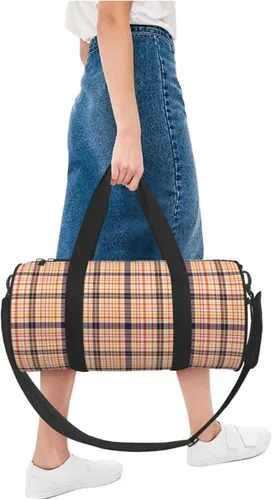 Vista 5 de Large Duffle Bag for Travel - Retro Beige Plaid Print Gym Bag for Women Men, Travel Foldable Bags for Women Men with Zippered Multiple Pockets