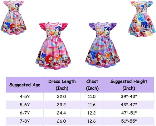 Vista 4 de WTEXPERT Vestido de cumpleaños para niñas vestidos de fiesta de verano para niños trajes casuales talla 8 lindo disfraz de dibujos animados manga