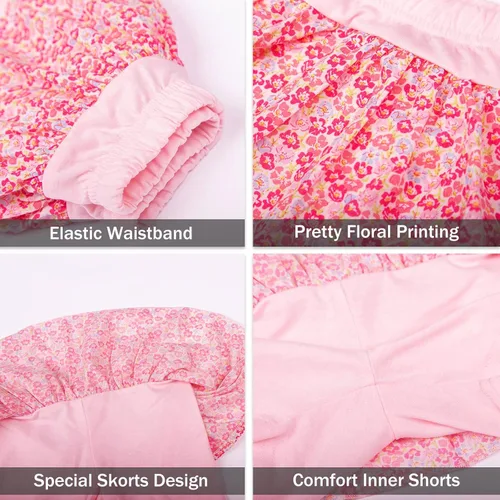 Vista 74 de LittleSpring Conjunto de verano para niñas con camiseta sin mangas y pantalones cortos florales