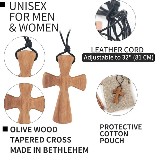 Vista 4 de Collar con colgante de cruz de madera natural tallada a mano para hombres y mujeres