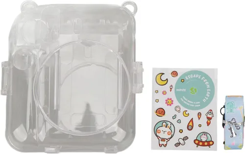 Vista 7 de ciciglow Funda protectora transparente para Mini 12, funda protectora de cámara rígida transparente para cámara instantánea con correa de hombro Azul