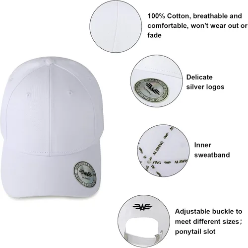 Vista 4 de ALAWING Gorra de béisbol plateada de tamaño ajustable para actividades al aire libre, algodón puro, resistente al sudor y transpirable, M
