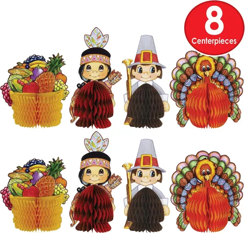 Vista 4 de Beistle 8 piezas de mini decoraciones de Acción de Gracias, centros de mesa para decoración del hogar de cosecha de otoño