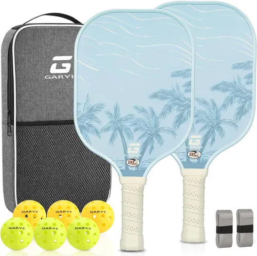 Vista 7 de GARYE Juego de 2 palas de pickleball aprobadas por USAPA, juego de pickleball de fibra de carbono, raquetas ligeras de pickleball, paquete de 2