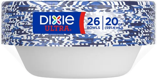 Vista 5 de Dixie Ultra, Cuencos de papel grandes, 20 onzas, 26 unidades, aptos para microondas, compostables, cuencos desechables, ideales para desayuno