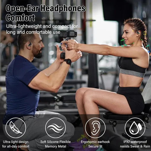 Vista 2 de Auriculares de oreja abierta, Bluetooth 5.4, auriculares de conducción de aire de 36 horas de reproducción con micrófono, auriculares ajustables