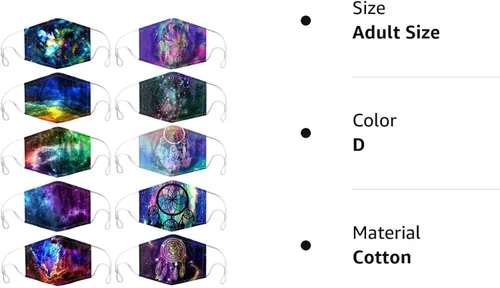 Vista 3 de poxiao 10 bandanas de tela para mujer, diseño de teñido anudado, reutilizables, lavables, con cintas elásticas ajustables para las orejas, bolsillo