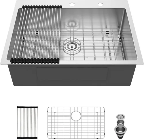 Vista 11 de Fregadero de cocina para exteriores 15 x 15 pulgadas, fregadero de bar de 15 x 15 pulgadas, fregaderos de cocina de acero inoxidable de calibre 16